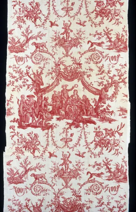 Framed Print : Le Couronnement de la Rosiere (The Crowning of the Rose Maiden) (Furnishing Fabric), c. 1780. Creator: Oberkampf Manufactory Framed Print : Le Couronnement de la Rosiere (The Crowning of the Rose Maiden) (Furnishing Fabric), c. 1780. Creator: Oberkampf Manufactory