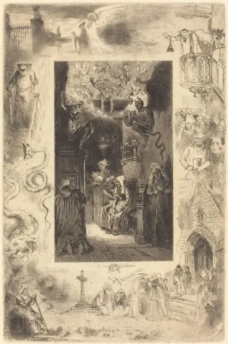 Framed Print : Le Curede Cucugnan (The Vicar of Cucugnan), c. 1885. Creator: Felix Hilaire Buhot Framed Print : Le Curede Cucugnan (The Vicar of Cucugnan), c. 1885. Creator: Felix Hilaire Buhot