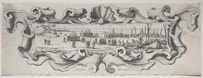 Framed Print : Le Debarquement des Troupes. Creator: Jacques Callot (French, 1592-1635) Framed Print : Le Debarquement des Troupes. Creator: Jacques Callot (French, 1592-1635)