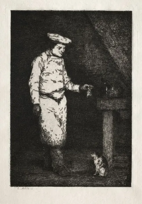 Framed Print : Le dejeuner du chat. Creator: Theodule Ribot (French, 1823-1891) Framed Print : Le dejeuner du chat. Creator: Theodule Ribot (French, 1823-1891)