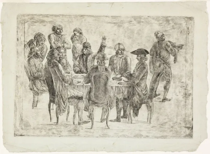 Framed Print : Le Dejeuner de Voltaire aFerney or Le Souper des Philosophes, c. 1773-75. Creator: Unknown