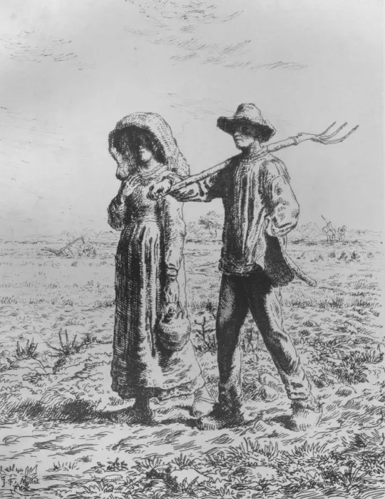 Framed Print : Le Depart Por Le Travail, 1863. Artist: Jean Francois Millet