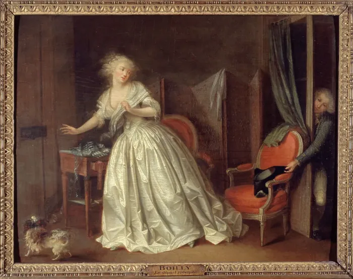 Framed Print : Le Départ précipité, c1790. Creator: Louis Leopold Boilly Framed Print : Le Départ précipité, c1790. Creator: Louis Leopold Boilly