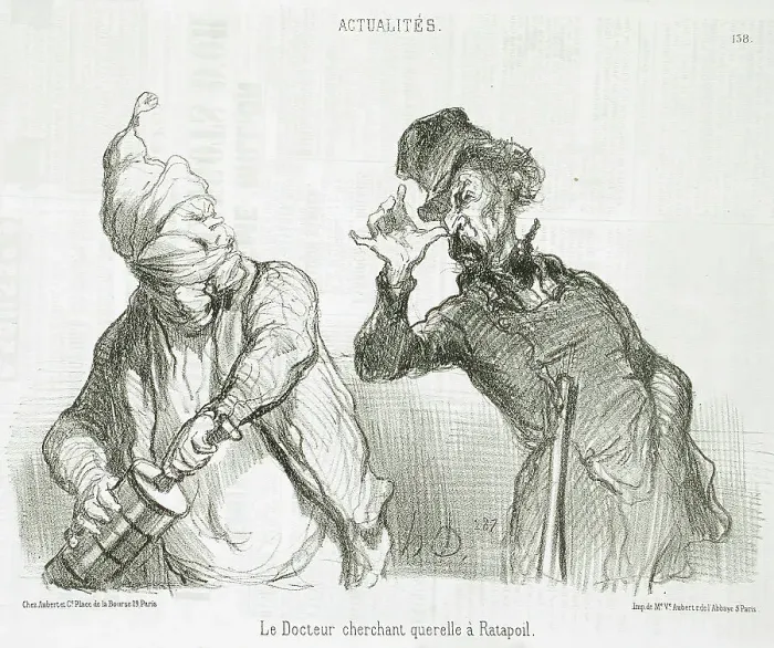 Framed Print : Le Docteur cherchant querelle à Ratapoil, 1851. Creator: Honore Daumier