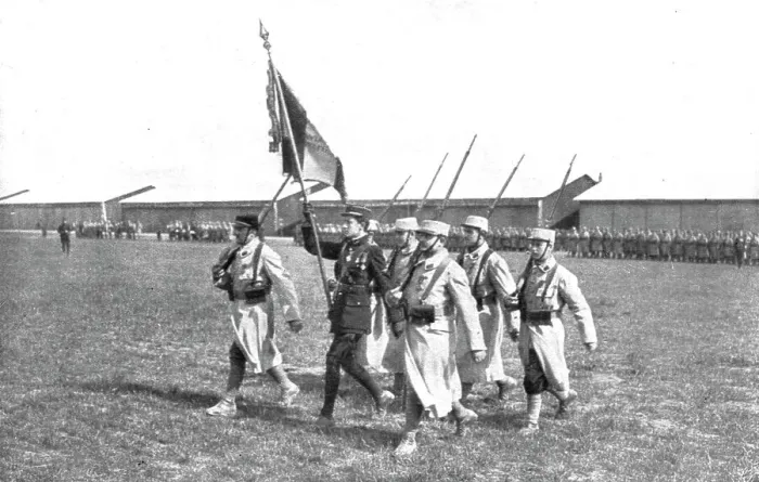 Framed Print : Le Drapeau de L'Aviation; Le dradeau de l'aviation porte par Guyemer, alors sous... 1916. Creator: Unknown Framed Print : Le Drapeau de L'Aviation; Le dradeau de l'aviation porte par Guyemer, alors sous... 1916. Creator: Unknown