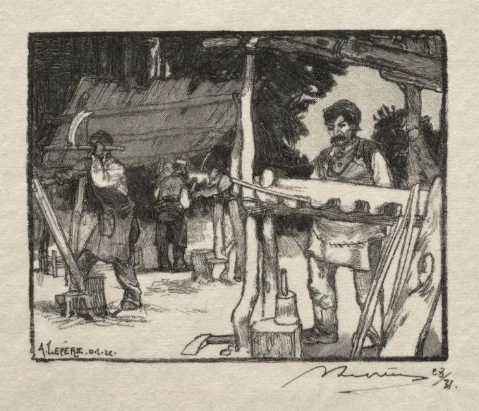 Framed Print : Le Fabricant de lattes, 1889. Creator: Auguste Louis Lepere (French, 1849-1918) Framed Print : Le Fabricant de lattes, 1889. Creator: Auguste Louis Lepere (French, 1849-1918)