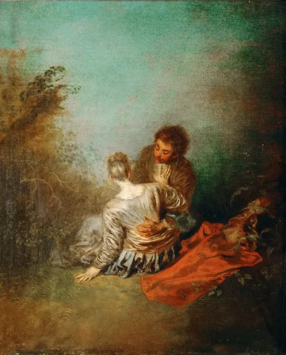 Framed Print : Le Faux Pas (The Mistaken Advance). Artist: Watteau, Jean Antoine (1684-1721) Framed Print : Le Faux Pas (The Mistaken Advance). Artist: Watteau, Jean Antoine (1684-1721)