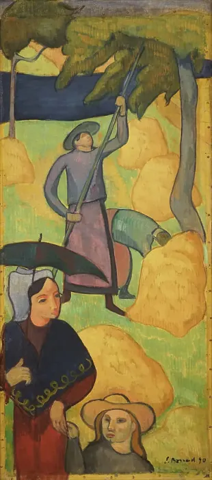 Framed Print : Le Gaulage des pommes, 1890. Creator: Bernard, Émile (1868-1941) Framed Print : Le Gaulage des pommes, 1890. Creator: Bernard, Émile (1868-1941)