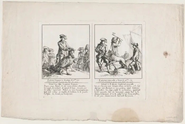 Framed Print : Le General Burgoyne aSaratoga, le 17 Octobre, 1777;and Le G... [original 1781] later reprint (?). Creator: Anon