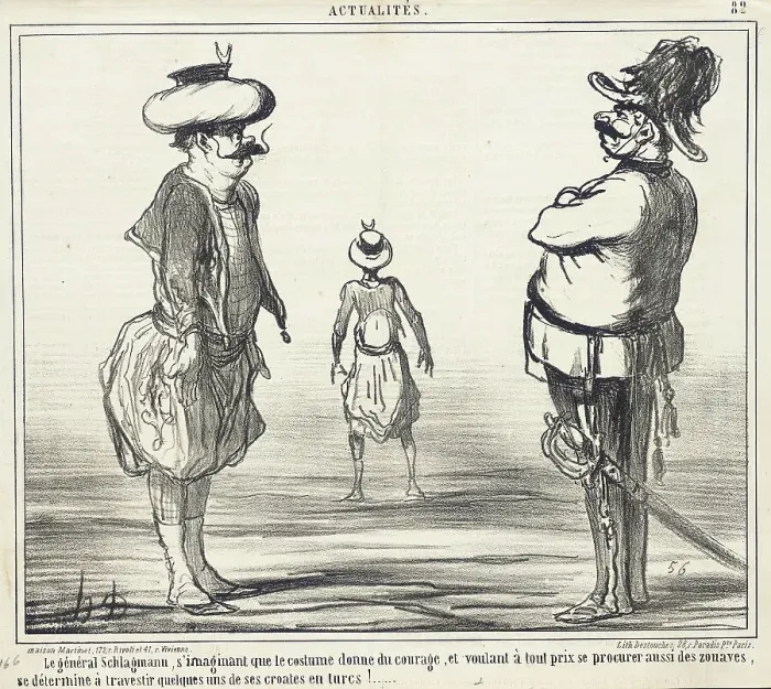 Framed Print : Le Général Schlagmann, s'imaginant que le costume donne du courage... 1859. Creator: Honore Daumier