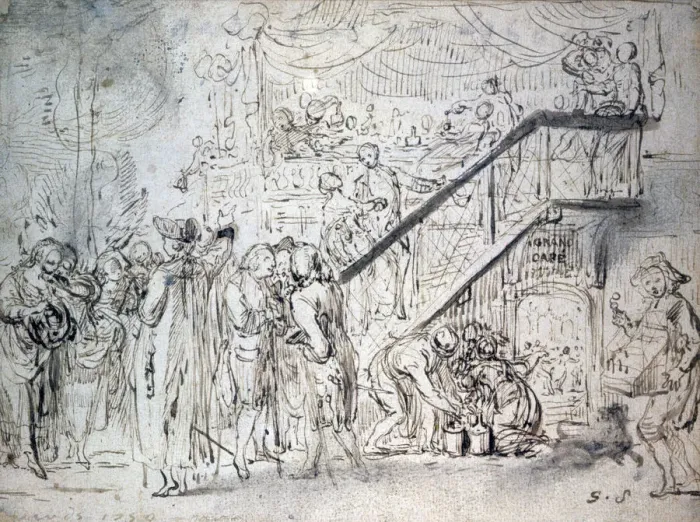 Framed Print : Le Grand Cafe 1759. Artist: Gabriel de Saint-Aubin Framed Print : Le Grand Cafe 1759. Artist: Gabriel de Saint-Aubin