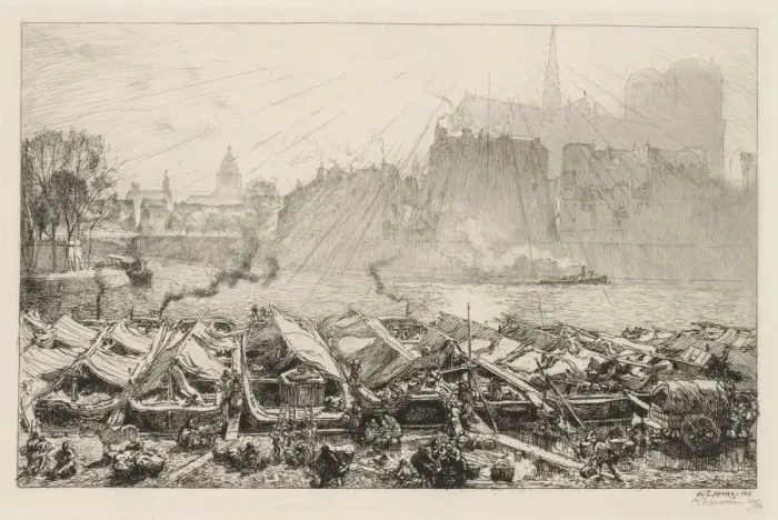 Framed Print : Le Grande Marche aux Pommes, 1917. Creator: Auguste Louis Lepere (French, 1849-1918) Framed Print : Le Grande Marche aux Pommes, 1917. Creator: Auguste Louis Lepere (French, 1849-1918)