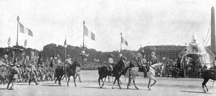 Framed Print : Le jour de gloire; le defile triomphal place de la Concorde: le 5e corps d'armee (Orleans)... 1919 Creator: Unknown Framed Print : Le jour de gloire; le defile triomphal place de la Concorde: le 5e corps d'armee (Orleans)... 1919 Creator: Unknown