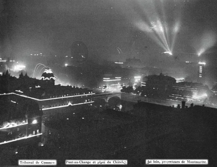 Framed Print : Le jour de gloire; panorama de Paris illumine le soir de 14 juillet 1919, au centre, le... 1919. Creator: Famechon et Queste Framed Print : Le jour de gloire; panorama de Paris illumine le soir de 14 juillet 1919, au centre, le... 1919. Creator: Famechon et Queste