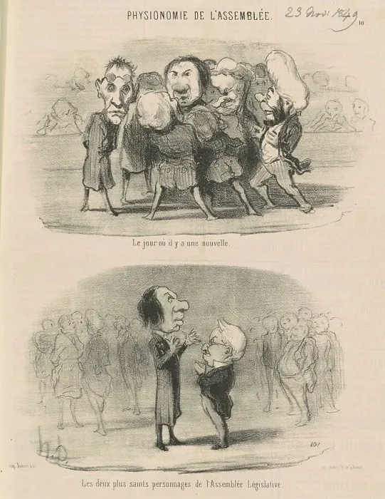 Framed Print : Le jour ou il y a une nouvelle, 19th century. Creator: Honore Daumier Framed Print : Le jour ou il y a une nouvelle, 19th century. Creator: Honore Daumier