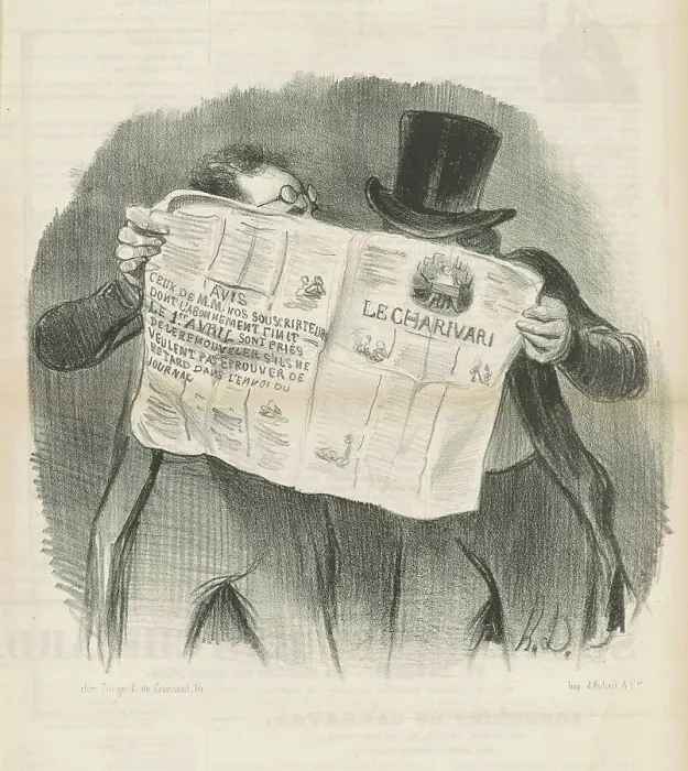 Framed Print : Le lecture du charivari, 19th century. Creator: Honore Daumier Framed Print : Le lecture du charivari, 19th century. Creator: Honore Daumier