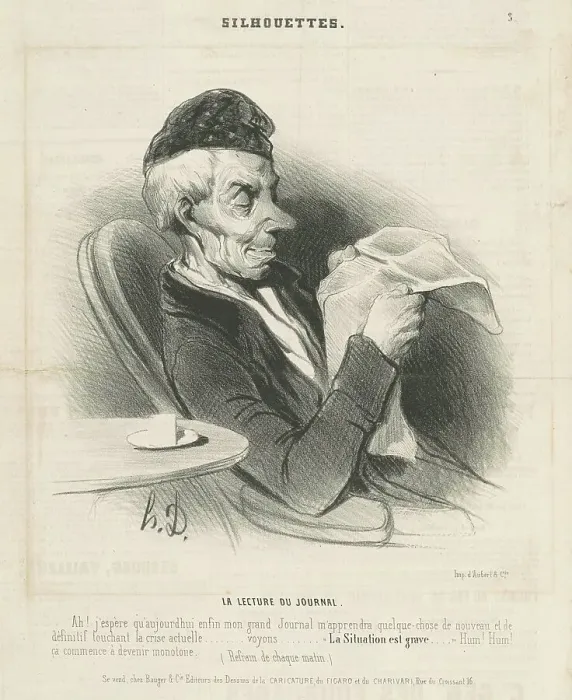 Framed Print : Le lecture du journal, 19th century. Creator: Honore Daumier Framed Print : Le lecture du journal, 19th century. Creator: Honore Daumier