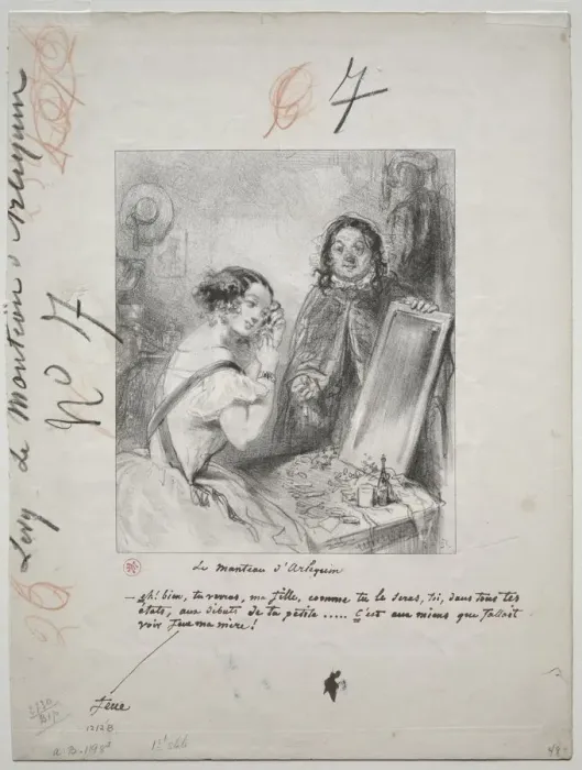 Framed Print : Le Manteau dArlequin: Eh bien ! Tu verra, ma fille... 1852. Creator: Paul Gavarni (French Framed Print : Le Manteau dArlequin: Eh bien ! Tu verra, ma fille... 1852. Creator: Paul Gavarni (French