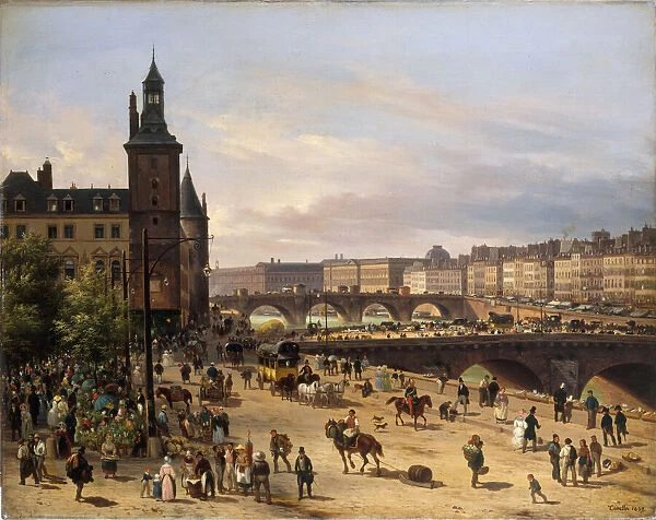 Le marcheaux fleurs, la Tour de l Horloge, le Pont au Change et le Pont-Neuf, 1832