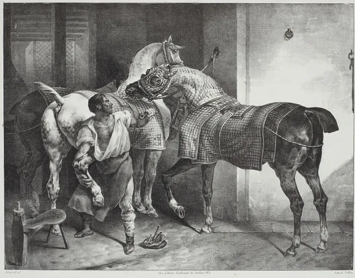 Framed Print : Le maréchal anglais (The English blacksmith). From Études de chevaux, Grands chevaux'... 1822. Creator: Theodore Gericault Framed Print : Le maréchal anglais (The English blacksmith). From Études de chevaux, Grands chevaux'... 1822. Creator: Theodore Gericault