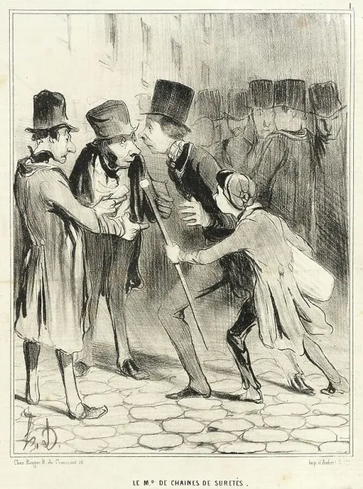 Framed Print : Le Md de chaines de suretés, 1840. Creator: Honore Daumier Framed Print : Le Md de chaines de suretés, 1840. Creator: Honore Daumier