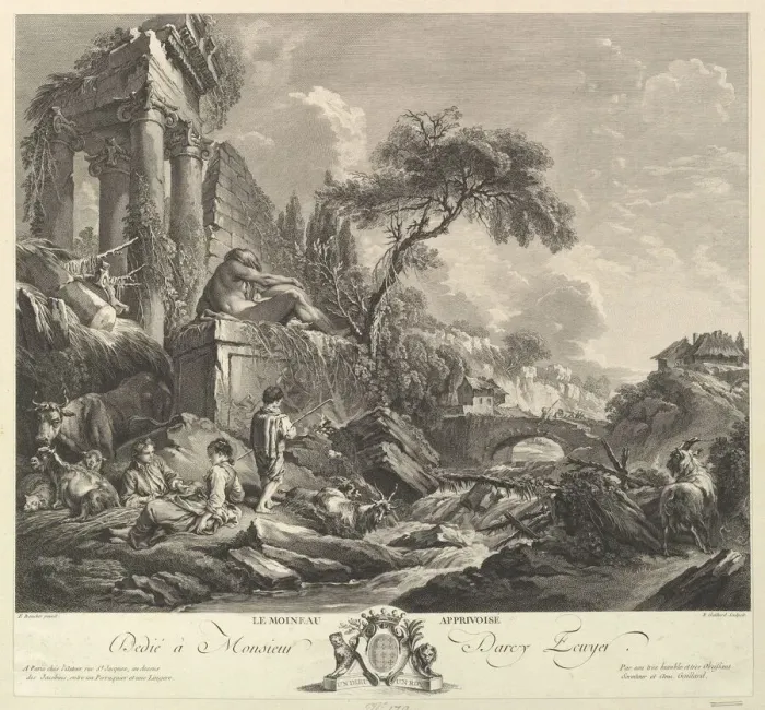 Framed Print : Le Moineau Apprivoise(The Tame Sparrow), 18th century. Creator: Rene Gaillard Framed Print : Le Moineau Apprivoise(The Tame Sparrow), 18th century. Creator: Rene Gaillard