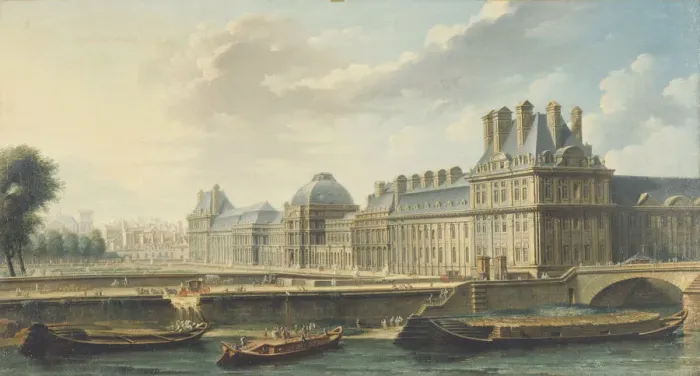 Framed Print : Le Palais des Tuileries, vu du quai d Orsay, 1757. Creator: Raguenet Framed Print : Le Palais des Tuileries, vu du quai d Orsay, 1757. Creator: Raguenet