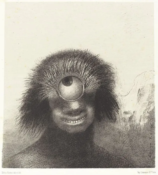 Framed Print : Le Polype difforme flottait sur les rivages, sorte de cyclope souriant et hideux... 1883. Creator: Odilon Redon Framed Print : Le Polype difforme flottait sur les rivages, sorte de cyclope souriant et hideux... 1883. Creator: Odilon Redon