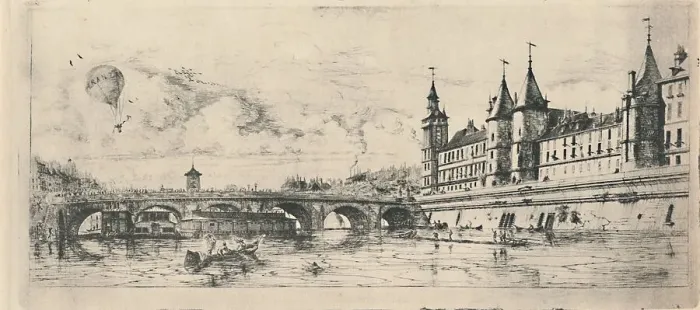 Framed Print : Le Pont-Au-Change (2nd State, 6 1 / 8 x 13 1 / 16 Inches), 1854, (1927). Artist: Charles Meryon Framed Print : Le Pont-Au-Change (2nd State, 6 1 / 8 x 13 1 / 16 Inches), 1854, (1927). Artist: Charles Meryon