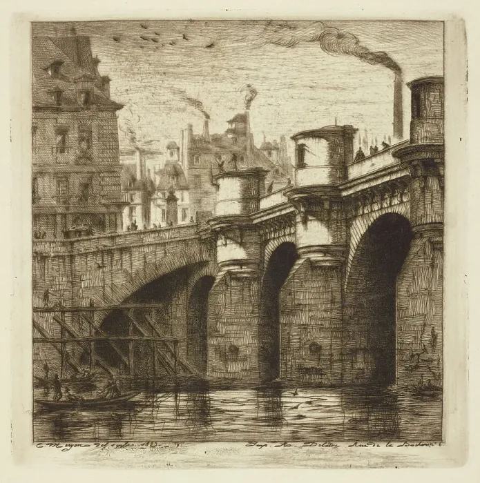 Framed Print : Le Pont-Neuf, 1853. Creator: Charles Meryon Framed Print : Le Pont-Neuf, 1853. Creator: Charles Meryon