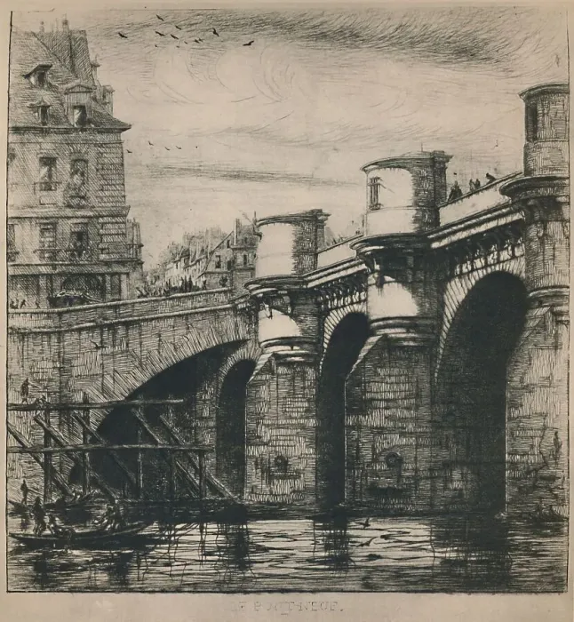 Framed Print : Le Pont-Neuf (8th State, 7 3 / 16 x 7 1 / 4 Inches), 1853, (1927). Artist: Charles Meryon Framed Print : Le Pont-Neuf (8th State, 7 3 / 16 x 7 1 / 4 Inches), 1853, (1927). Artist: Charles Meryon