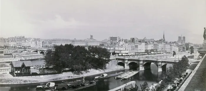 Framed Print : Le Pont-Neuf (actuel 6ème arrondissement, Paris). Vue prise du quai de la Monnaie...c1845-1860. Creators: Frederic Martens, Goupil and Co Framed Print : Le Pont-Neuf (actuel 6ème arrondissement, Paris). Vue prise du quai de la Monnaie...c1845-1860. Creators: Frederic Martens, Goupil and Co