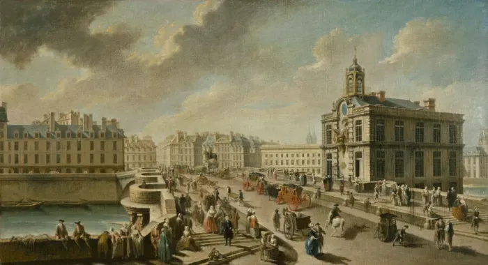 Framed Print : Le Pont-Neuf et la Pompe de la Samaritaine, vus du quai de la Megisserie, 1777 Framed Print : Le Pont-Neuf et la Pompe de la Samaritaine, vus du quai de la Megisserie, 1777
