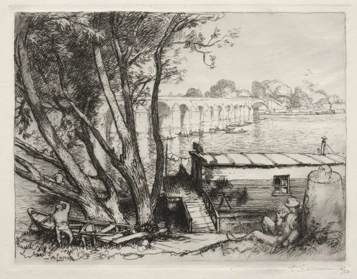 Framed Print : Le Pont de Poissy, 1917. Creator: Auguste Louis Lepere (French, 1849-1918) Framed Print : Le Pont de Poissy, 1917. Creator: Auguste Louis Lepere (French, 1849-1918)