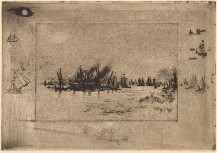 Framed Print : Le Port aux Mouettes (Port with Seagulls), 1886. Creator: Felix Hilaire Buhot Framed Print : Le Port aux Mouettes (Port with Seagulls), 1886. Creator: Felix Hilaire Buhot