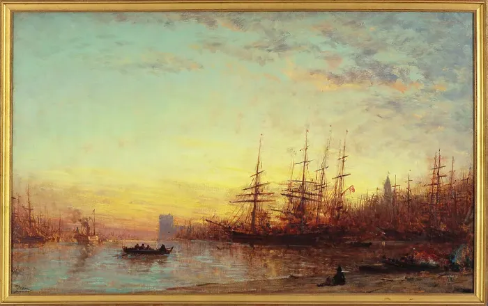 Framed Print : Le port de Marseille au coucher du soleil, between 1890 and 1895. Creator: Felix Francois Georges Philibert Ziem Framed Print : Le port de Marseille au coucher du soleil, between 1890 and 1895. Creator: Felix Francois Georges Philibert Ziem