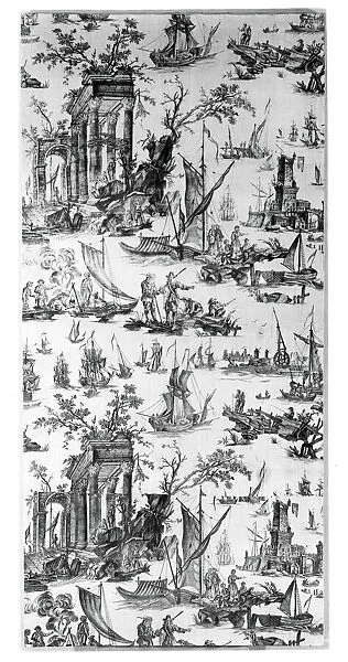 Le Port de Mer (The Seaport) (Furnishing Fabric), Nantes, c. 1780. Creator: Unknown