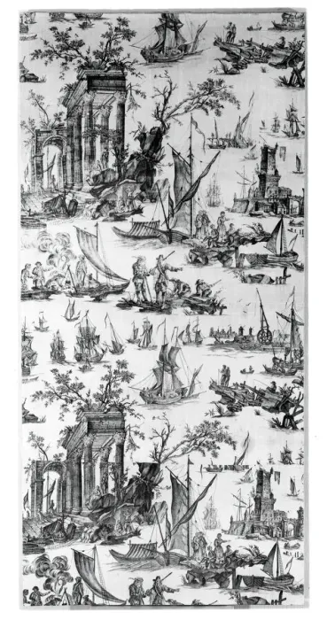 Framed Print : Le Port de Mer (The Seaport) (Furnishing Fabric), Nantes, c. 1780. Creator: Unknown Framed Print : Le Port de Mer (The Seaport) (Furnishing Fabric), Nantes, c. 1780. Creator: Unknown