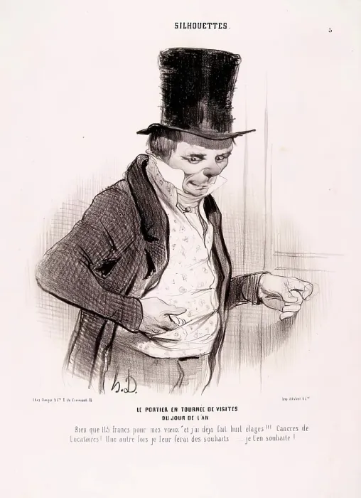 Framed Print : Le Portier en Tournees de Visites du jour de l'An (Silhouettes No. 5), 1841 Framed Print : Le Portier en Tournees de Visites du jour de l'An (Silhouettes No. 5), 1841