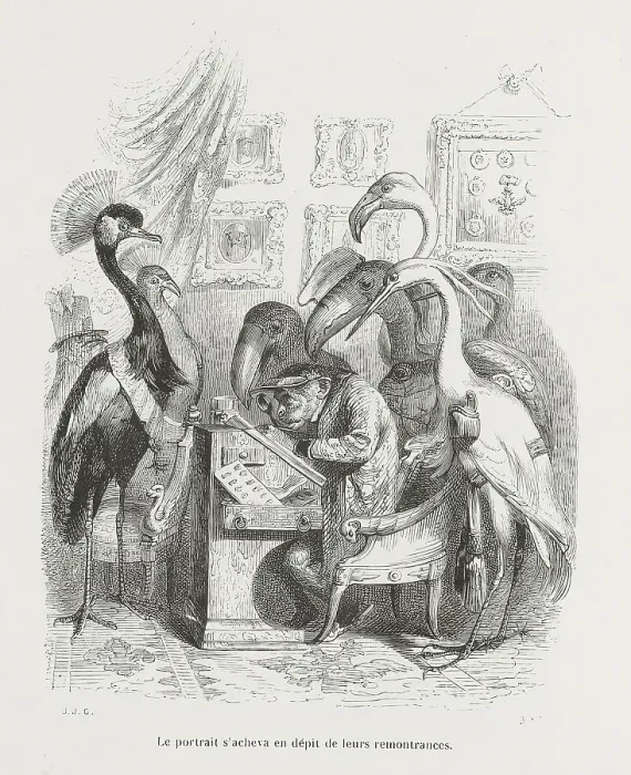 Framed Print : Le portrait s'acheva en dépit de leurs remonstrances, 1842. Creator: Jean Ignace Isidore Gerard Framed Print : Le portrait s'acheva en dépit de leurs remonstrances, 1842. Creator: Jean Ignace Isidore Gerard