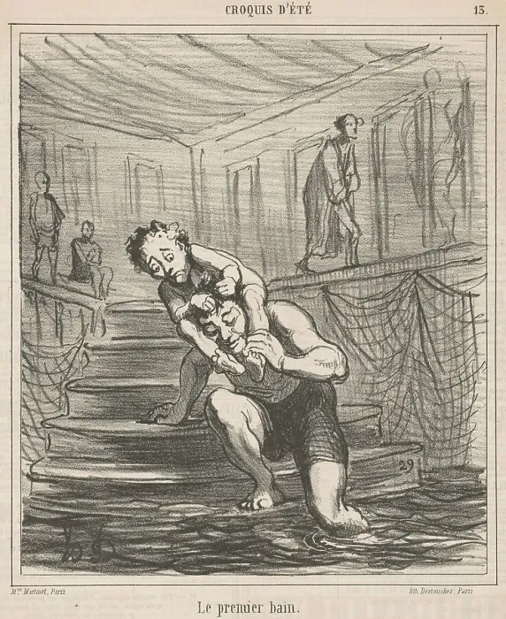 Framed Print : Le premier bain, 19th century. Creator: Honore Daumier Framed Print : Le premier bain, 19th century. Creator: Honore Daumier