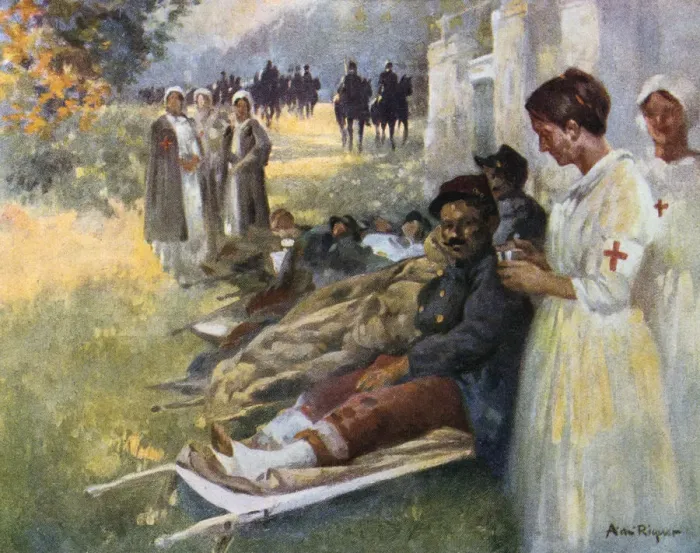 Framed Print : Le Premier Soin, 1914. Artist: Alexandre de Riquer Framed Print : Le Premier Soin, 1914. Artist: Alexandre de Riquer