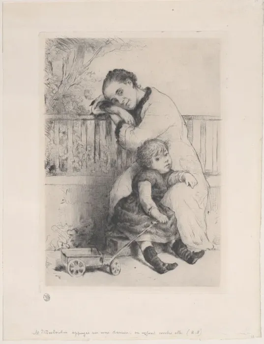 Framed Print : Le Repos de bebe, 1881. Creator: Marcellin-Gilbert Desboutin Framed Print : Le Repos de bebe, 1881. Creator: Marcellin-Gilbert Desboutin