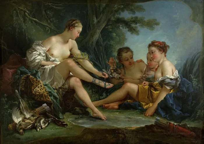 Framed Print : Le Repos des nymphes au retour de la chasse, dit Le Retour de chasse de Diane, 1745. Creator: Francois Boucher Framed Print : Le Repos des nymphes au retour de la chasse, dit Le Retour de chasse de Diane, 1745. Creator: Francois Boucher