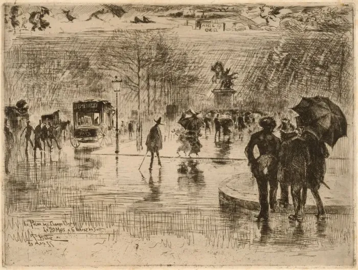 Framed Print : Le Retour des Artistes, 1877. Creator: Felix Hilaire Buhot Framed Print : Le Retour des Artistes, 1877. Creator: Felix Hilaire Buhot