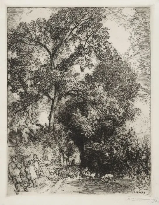 Framed Print : Le Retour du Troupeau, Crevecoeur, 1913. Creator: Auguste Louis Lepere (French Framed Print : Le Retour du Troupeau, Crevecoeur, 1913. Creator: Auguste Louis Lepere (French