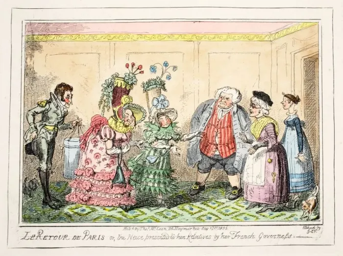 Framed Print : Le Retour de Paris, or, the Neice presented to her Relatives by her French Governess, 1835 Framed Print : Le Retour de Paris, or, the Neice presented to her Relatives by her French Governess, 1835
