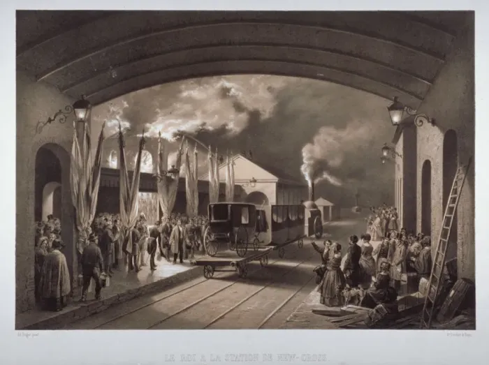 Framed Print : Le roi a la station de New Cross, 1844. Artist Framed Print : Le roi a la station de New Cross, 1844. Artist