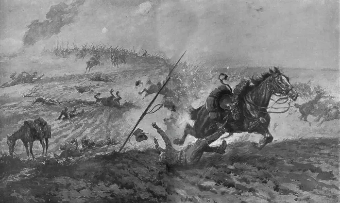 Framed Print : Le Role de la Cavalerie; Dragons Francais Chargeant des Uhlans, 1914. Creator: Georges Bertin Scott Framed Print : Le Role de la Cavalerie; Dragons Francais Chargeant des Uhlans, 1914. Creator: Georges Bertin Scott
