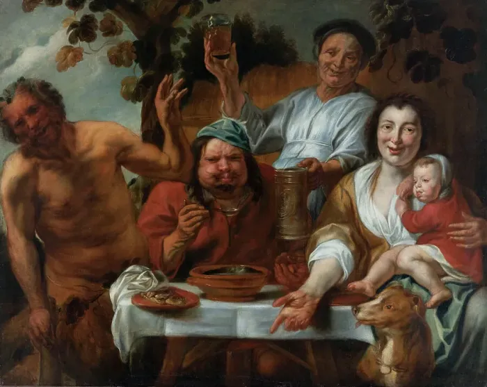 Framed Print : Le satyre et le paysan, between 1644 and 1645. Creators: Jacob Jordaens, Workshop of Jacob Jordaens Framed Print : Le satyre et le paysan, between 1644 and 1645. Creators: Jacob Jordaens, Workshop of Jacob Jordaens